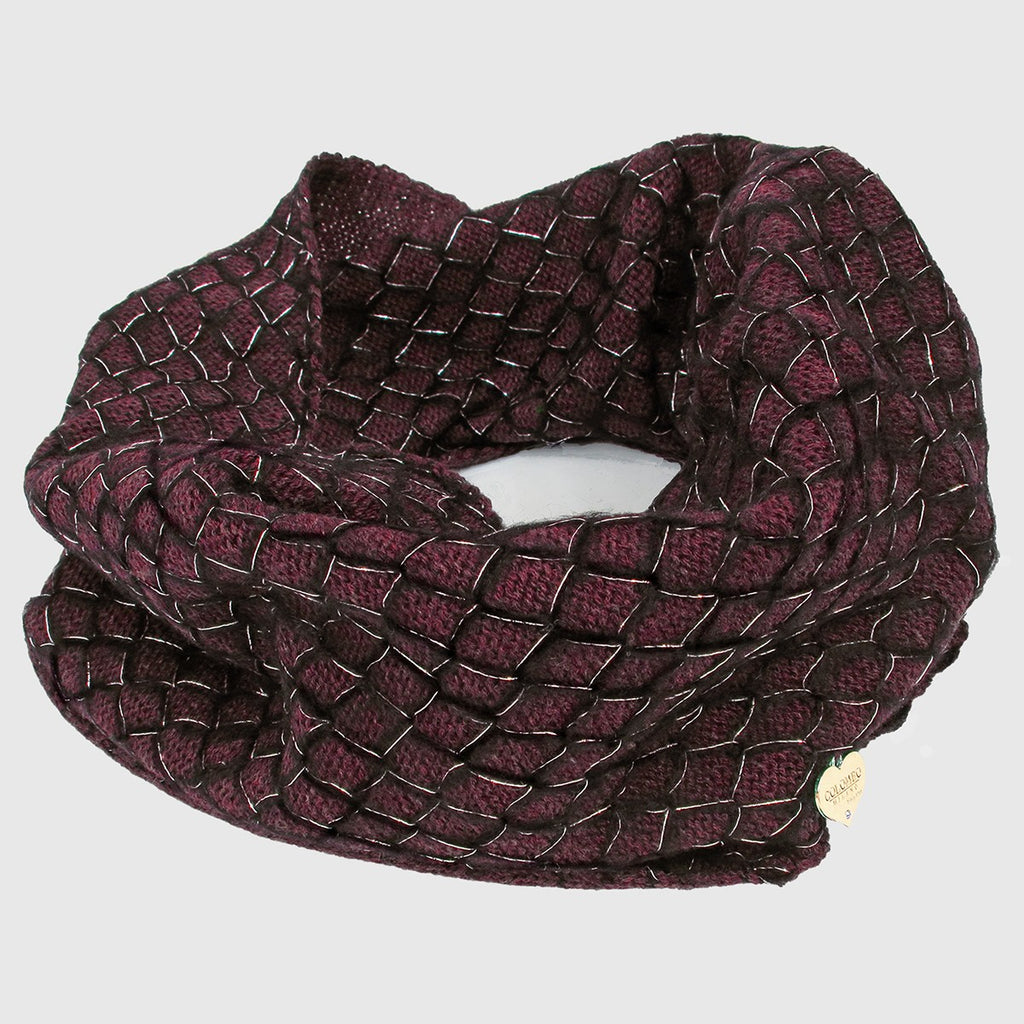 Burgundy - sciarpa ad anello da donna lavorata a rete