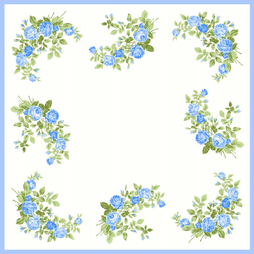 variante blu Virginia - fazzoletti di cotone da donna con fantasia di rose.
