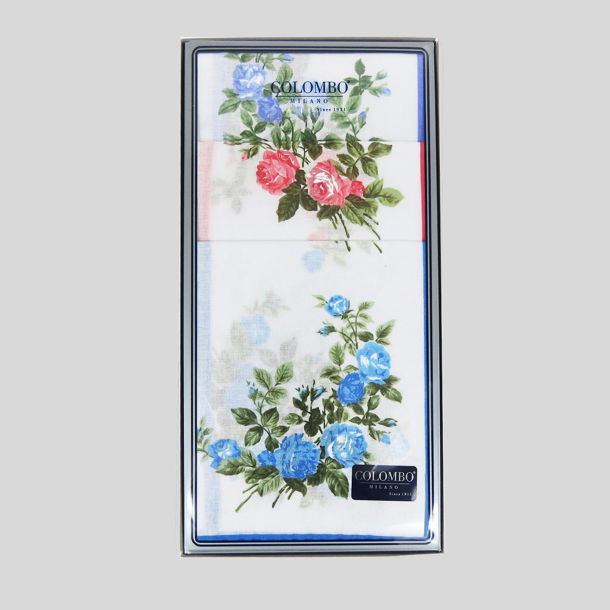 Scatola fronte - Virginia - fazzoletti di cotone da donna con fantasia di rose