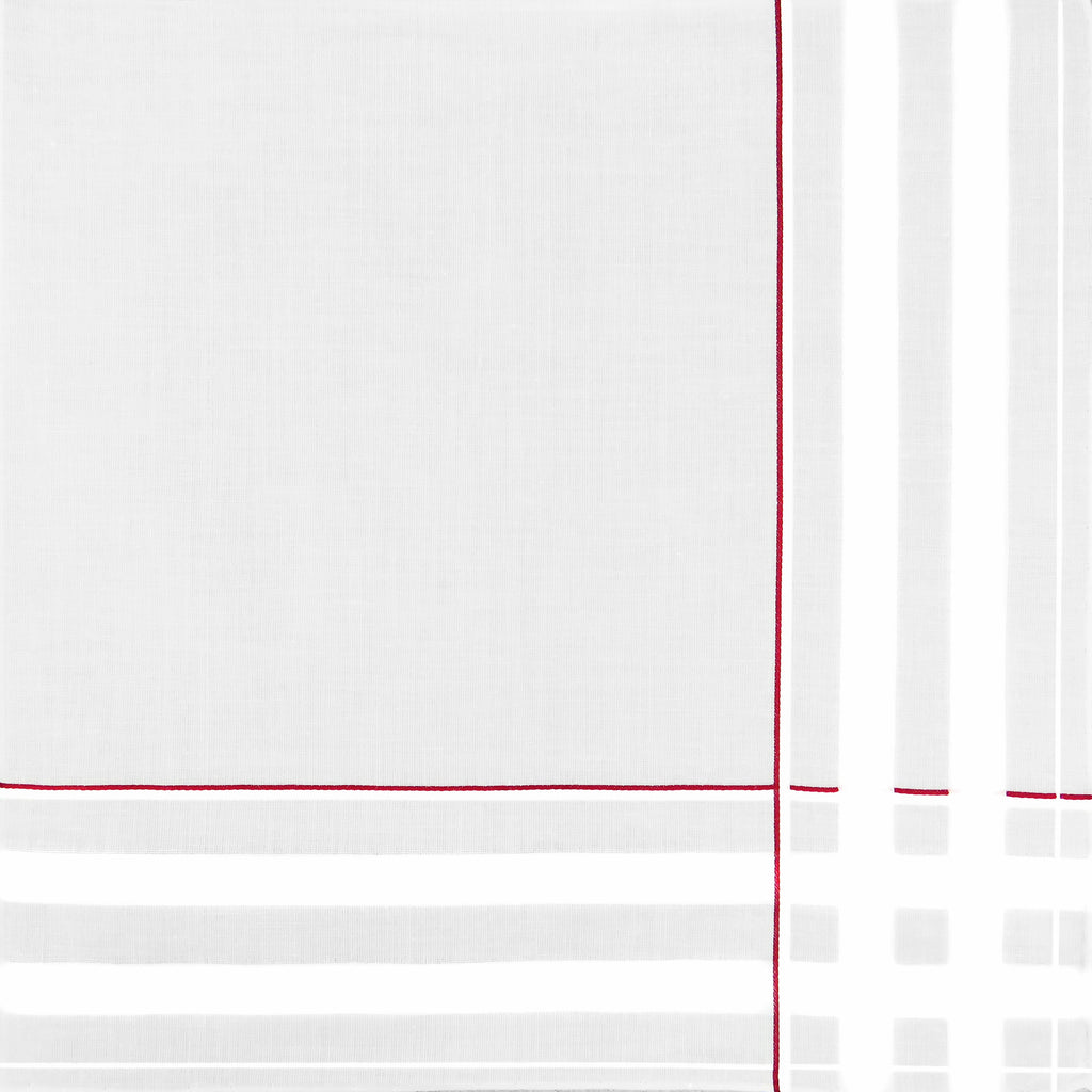 Sangallo rosso - fazzoletti di cotone da uomo con incroci di spesse righe di raso e righe colorate e Orlo a Mano