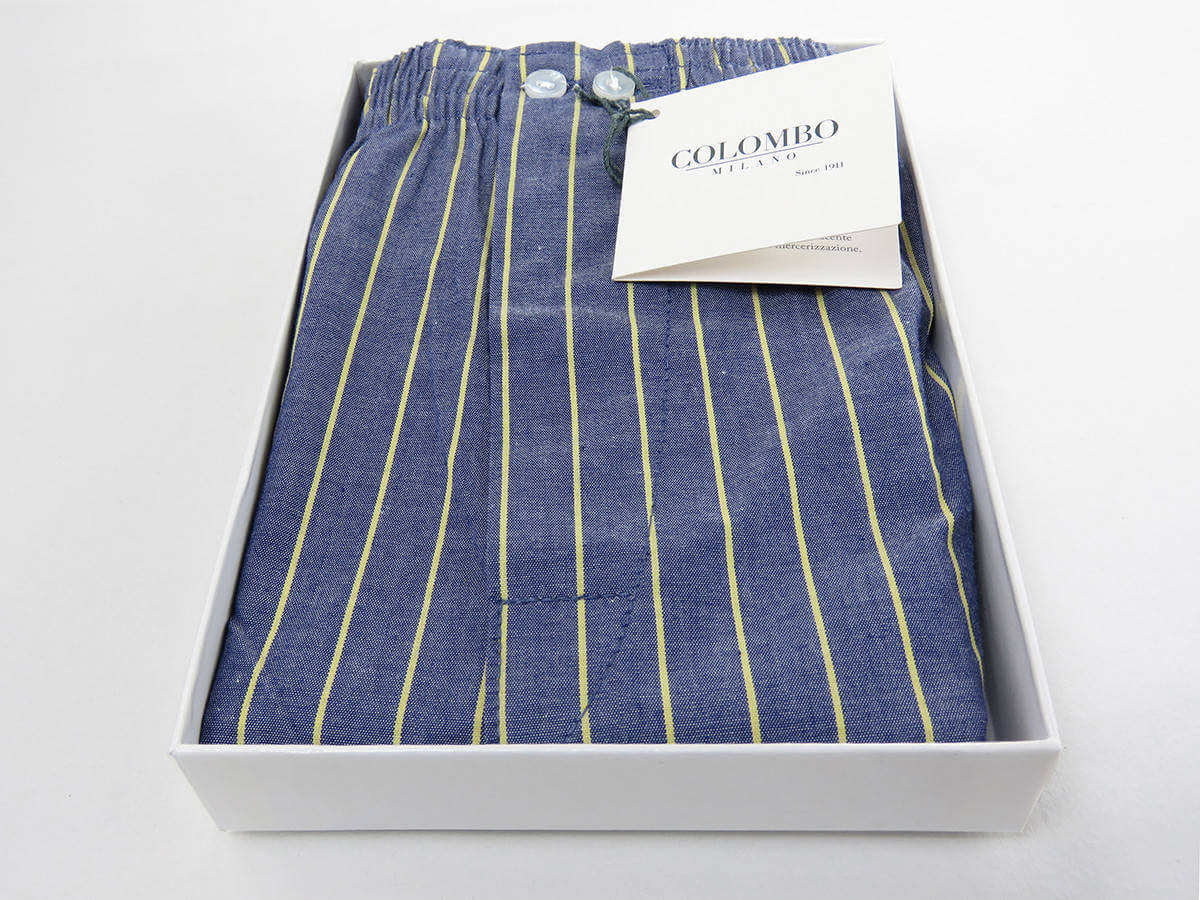 Scatola aperta - Kent - Boxer da uomo in cotone blu con righe gialle taglie forti
