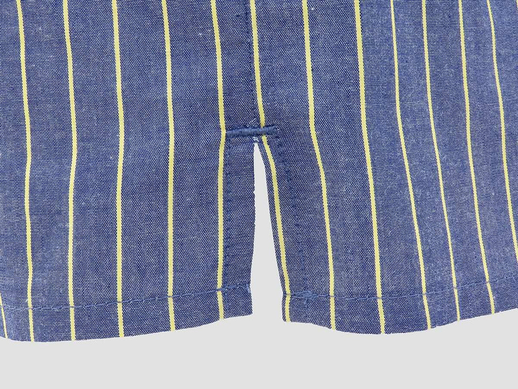 Dettaglio spacco - Kent - Boxer da uomo in cotone blu con righe gialle taglie forti