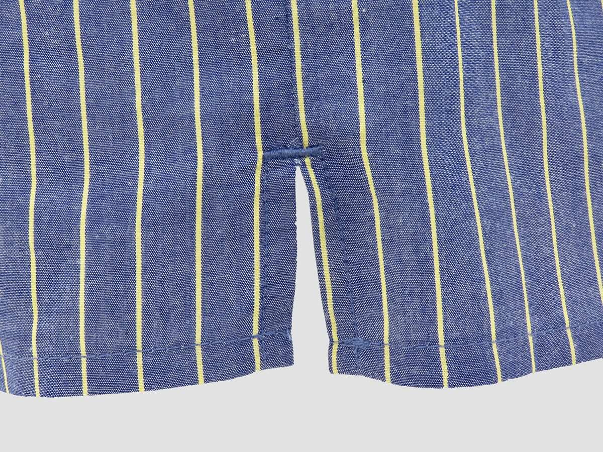 Dettaglio spacco - Kent - Boxer da uomo in cotone blu con righe gialle taglie forti