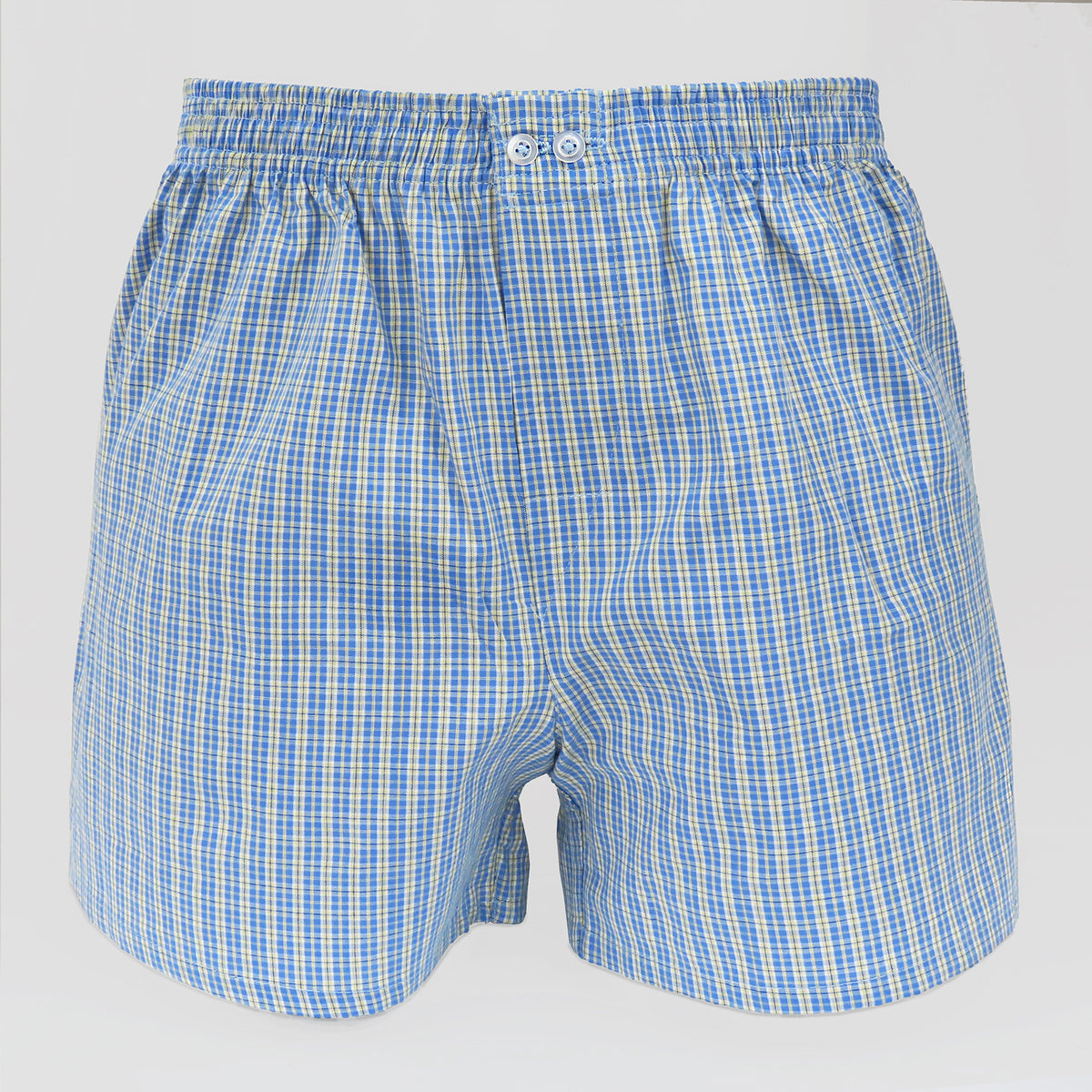 Modello - Boxer da uomo in popeline a quadretti azzurri e gialli - 100% cotone taglie forti