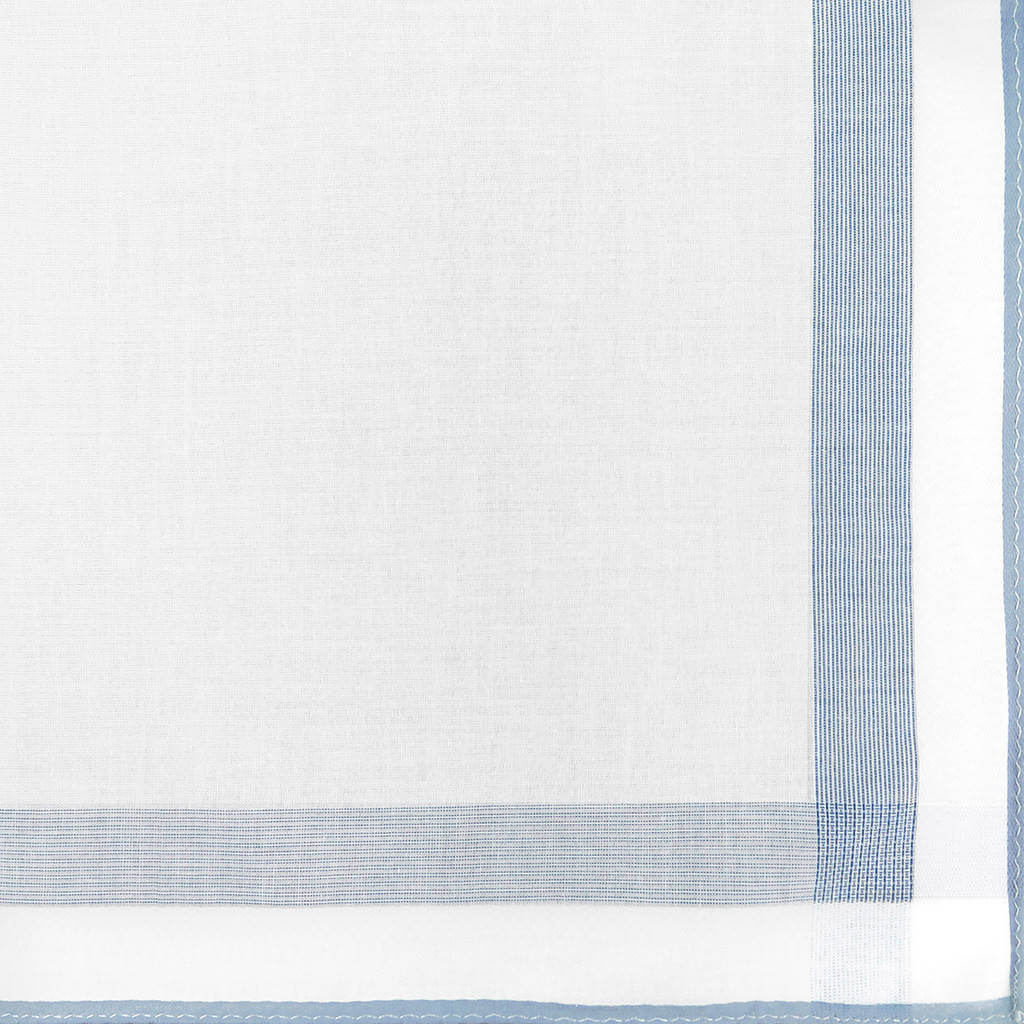 Variante azzurra - Parigi - fazzoletto di cotone da uomo con una spessa riga di raso e bordi colorati e Orlo Roulè