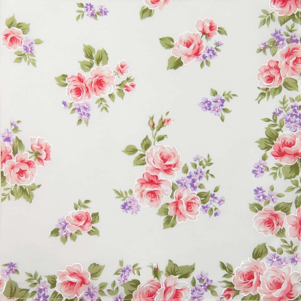 Variante rosa - Giulia - fazzoletti di cotone da donna con stampe di rose su fondo avorio