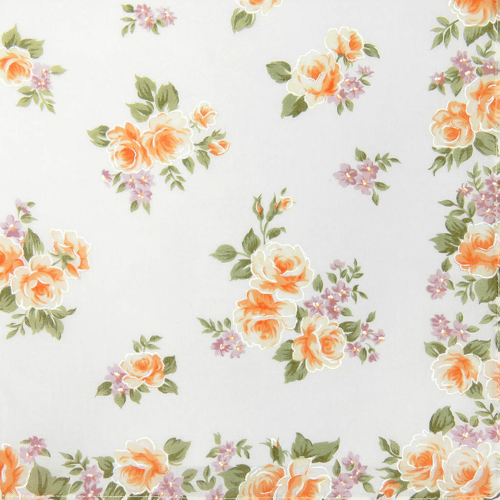 Variante arancio - Giulia - fazzoletti di cotone da donna con stampe di rose su fondo avorio