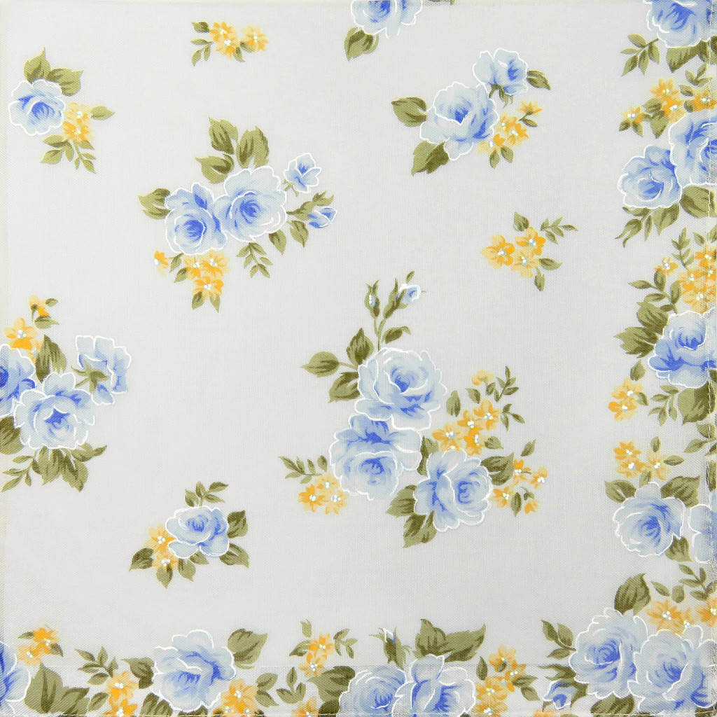 Variante blu - Giulia - fazzoletti di cotone da donna con stampe di rose su fondo avorio