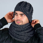 Cappello e sciarpa bicolor a trecce da uomo - blu