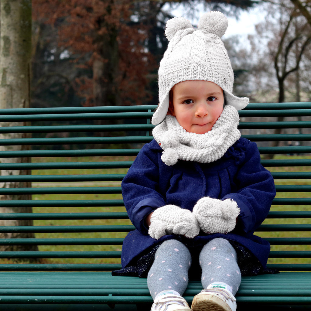 Cappello scaldacollo e muffole con trecce e lurex - 6m/18m