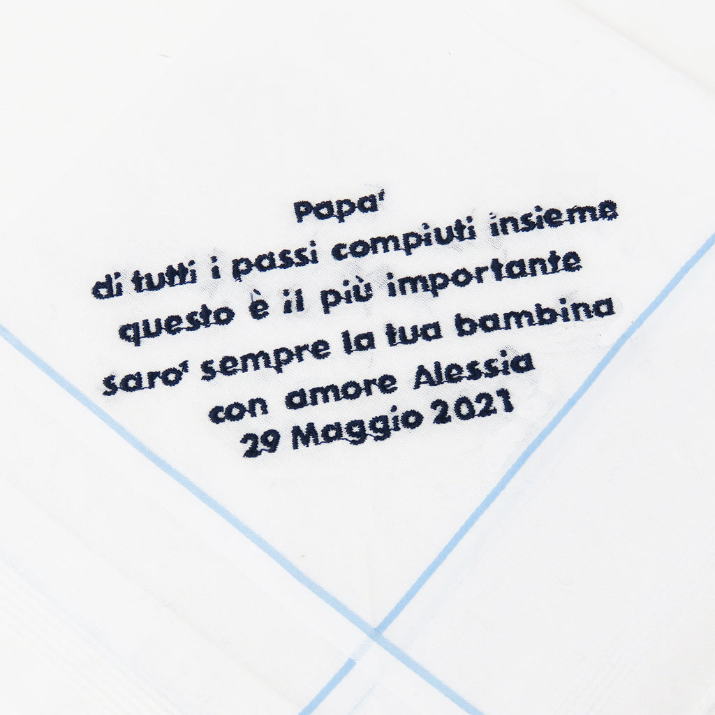 Fazzoletto della sposa bianco con riga colorata azzurra