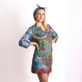 Copricostume etnico in cotone azzurro