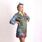 Copricostume etnico in cotone azzurro