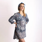 Copricostume foglie e fiori in cotone blu carta da zucchero