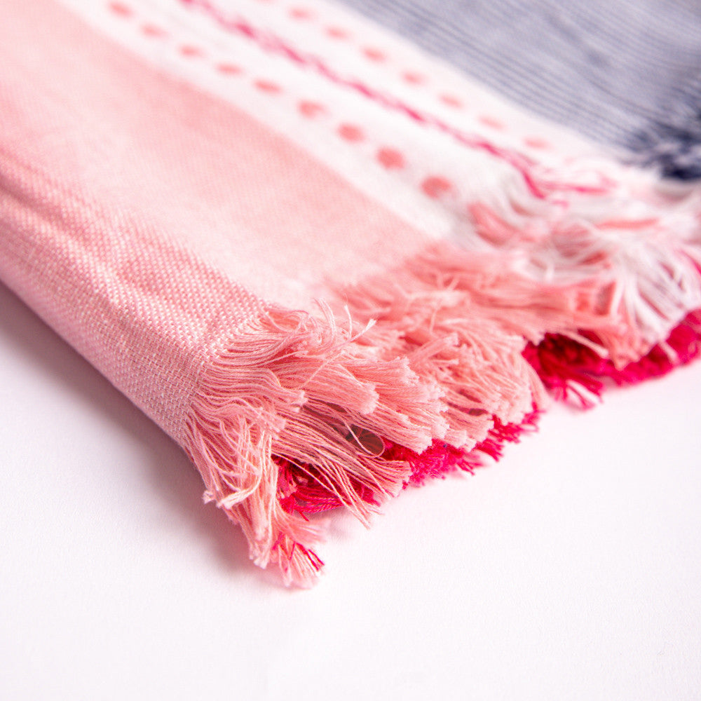 Telo mare righine rosa e blu in cotone dettaglio