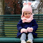 Cappello scaldacollo e muffole con trecce e lurex - 6m/18m rosa