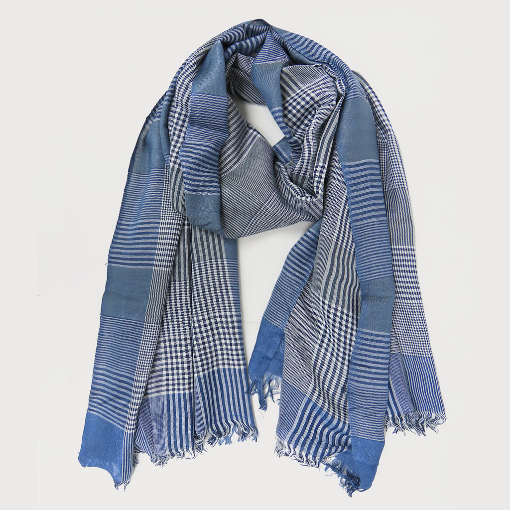 Sciarpa pied de poule fine colori chiari - in scatola regalo denim