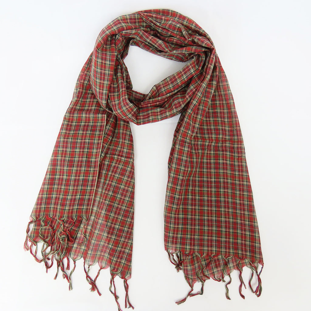 Sciarpa scozzese rossa con frange - 100% cotone