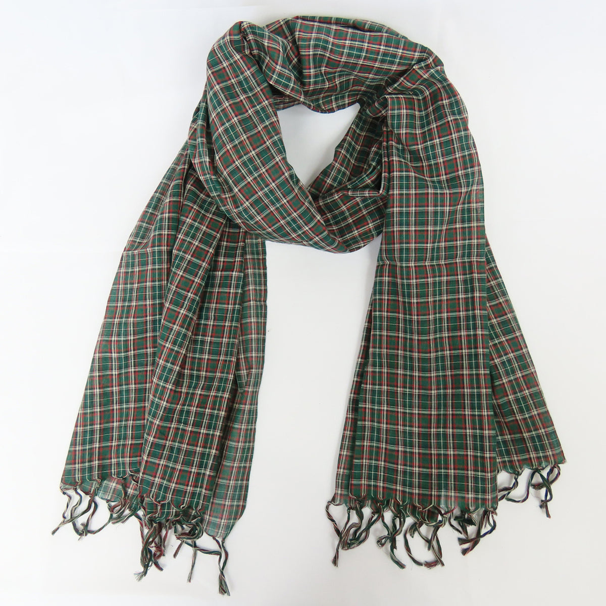 Sciarpa scozzese verde con frange - 100% cotone