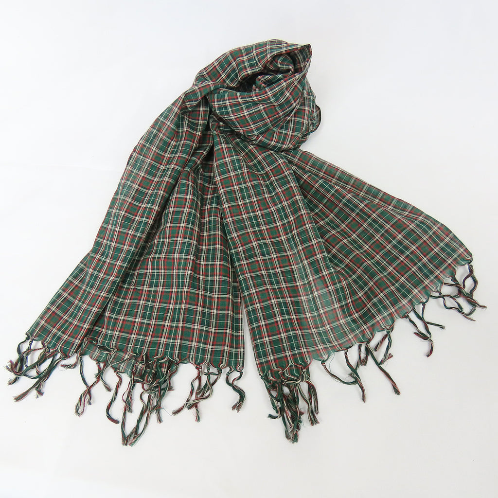 Sciarpa scozzese verde con frange - 100% cotone
