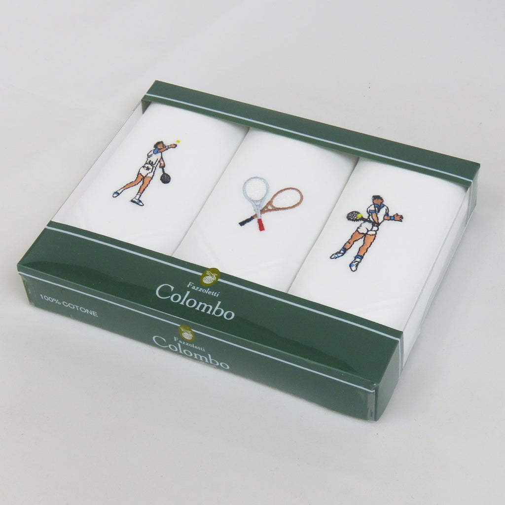 Sport tennis - fazzoletti ricamati e arrotolati in scatola vintage
