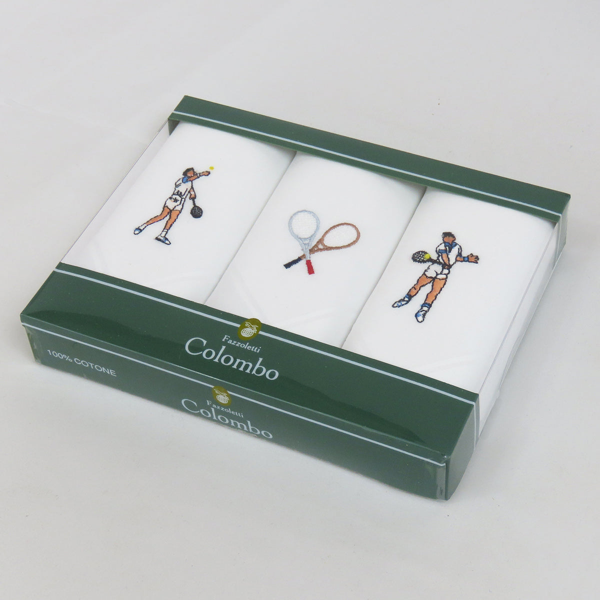 Sport tennis - fazzoletti ricamati e arrotolati in scatola vintage