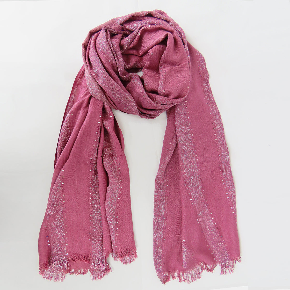 Sciarpa morbida in viscosa con paillettes rosa malva