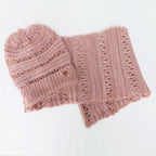 Cappello e sciarpa ad anello rosa antico con paillettes