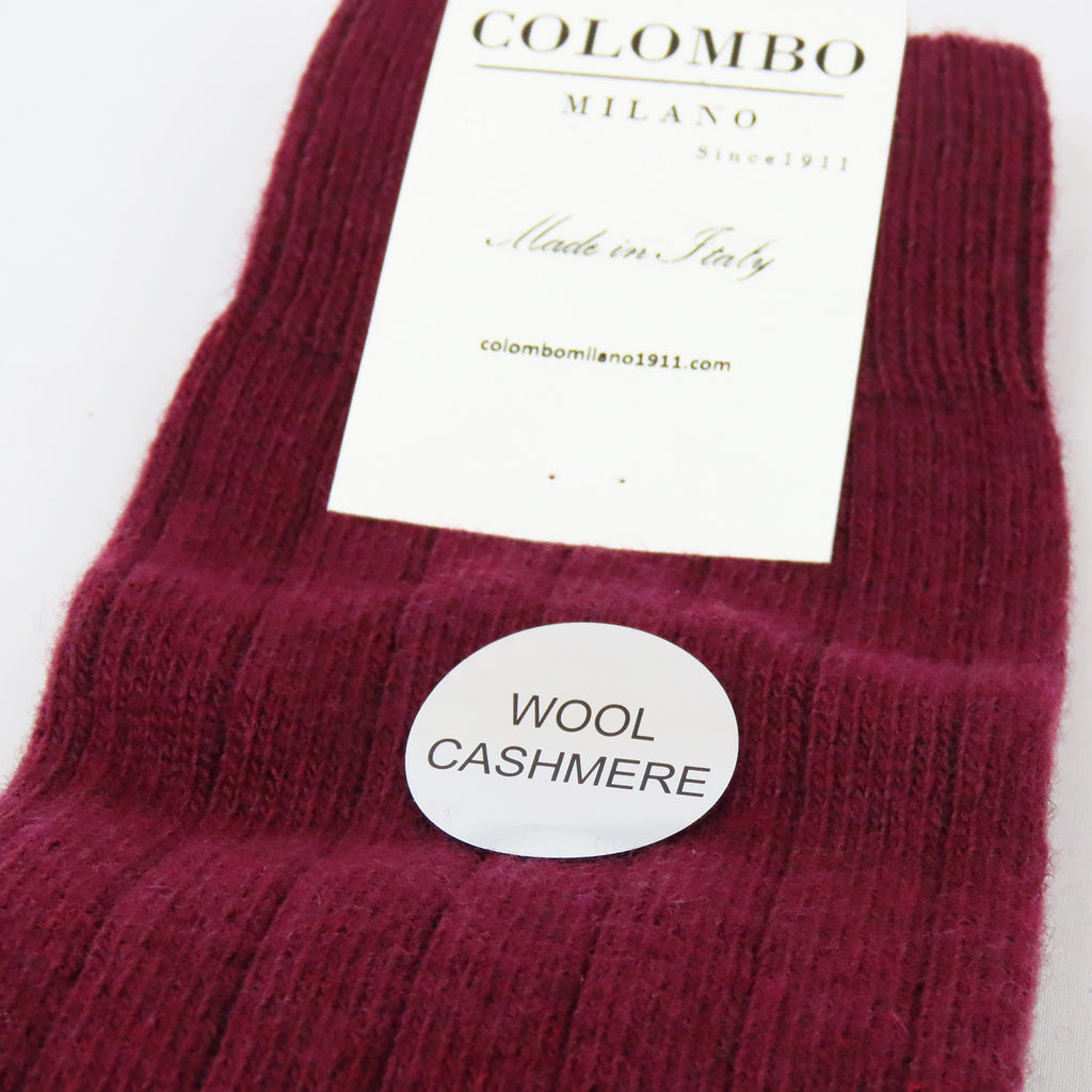 Calze lunghe a costa in Cashmere - Colombo Milano 1911 - bordeaux dettaglio