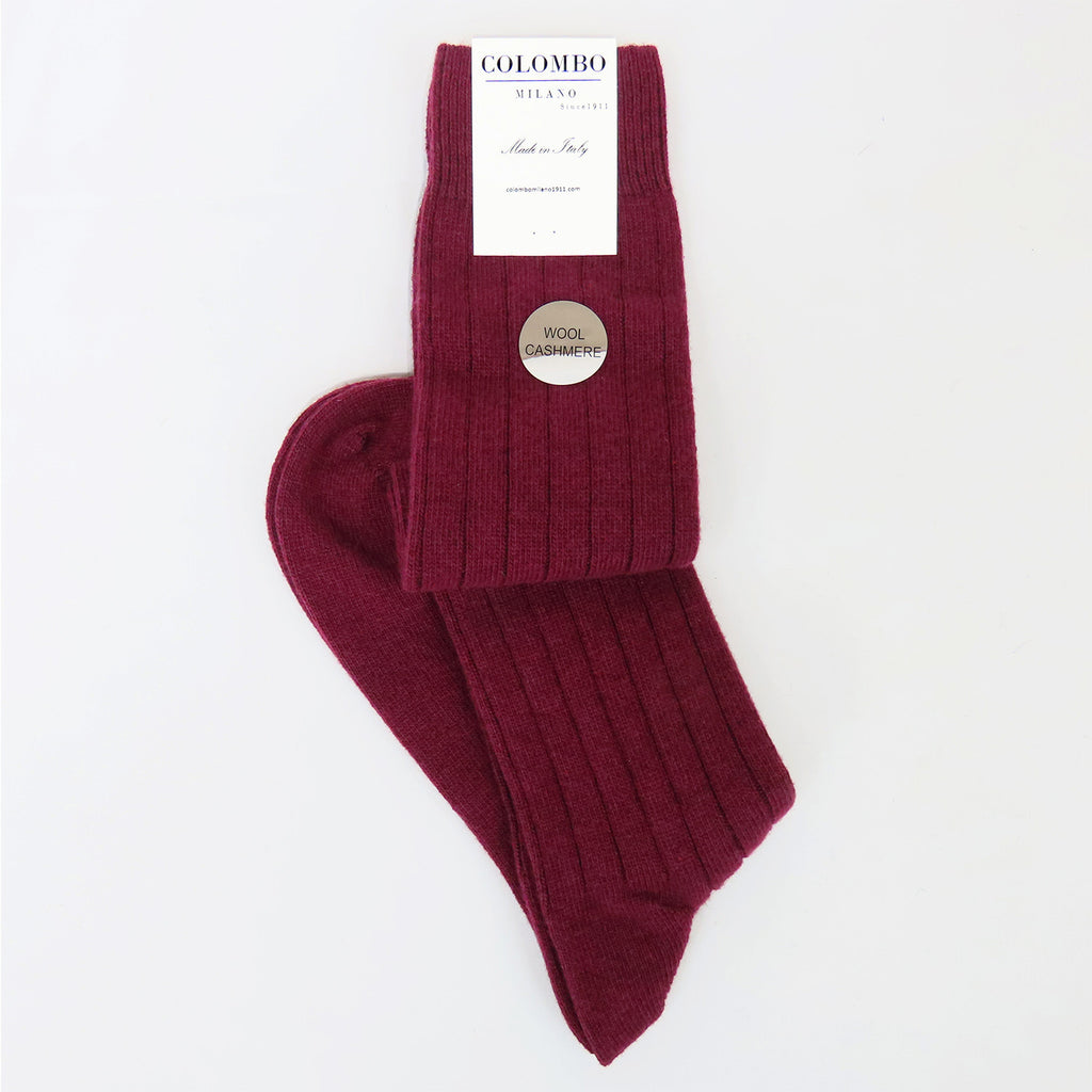 Calze lunghe a costa in Cashmere - Colombo Milano 1911 - bordeaux