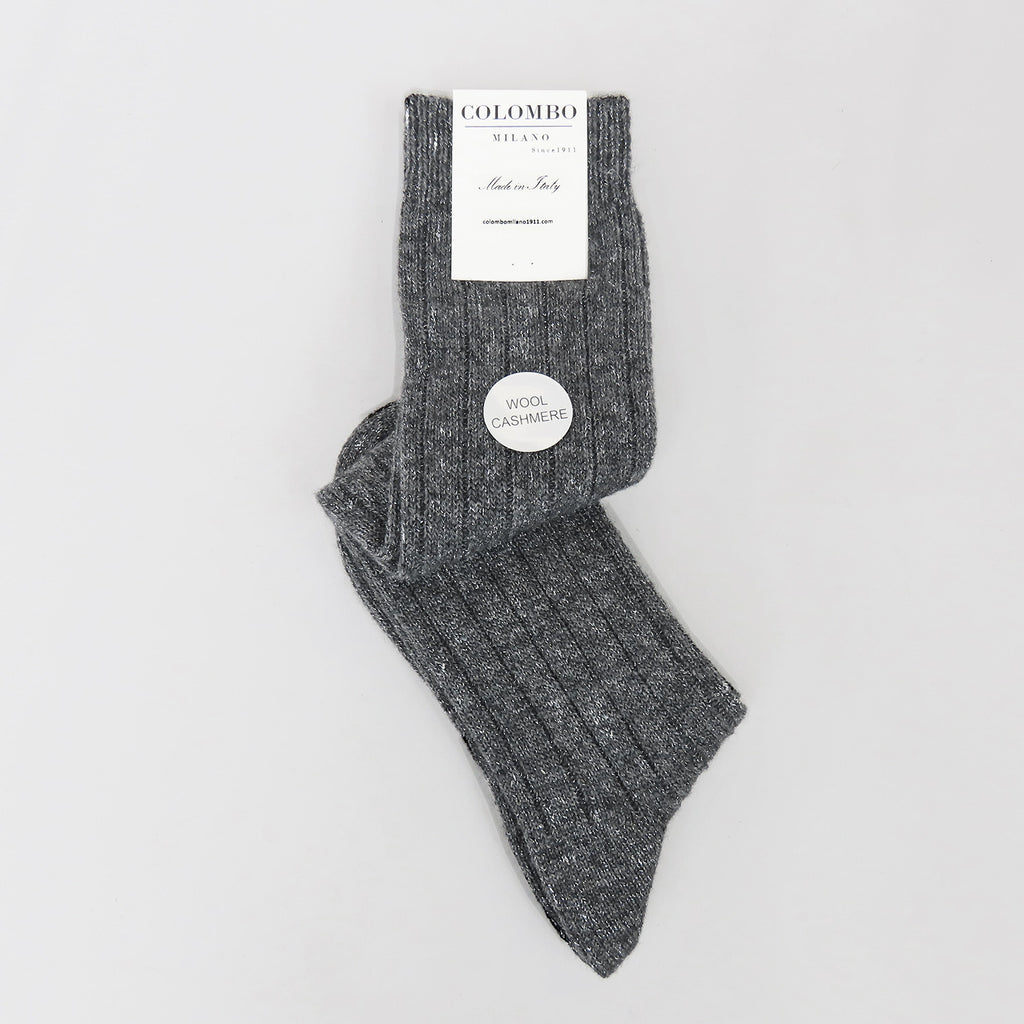 Calze grigie lunghe a coste in Cashmere con lurex argento