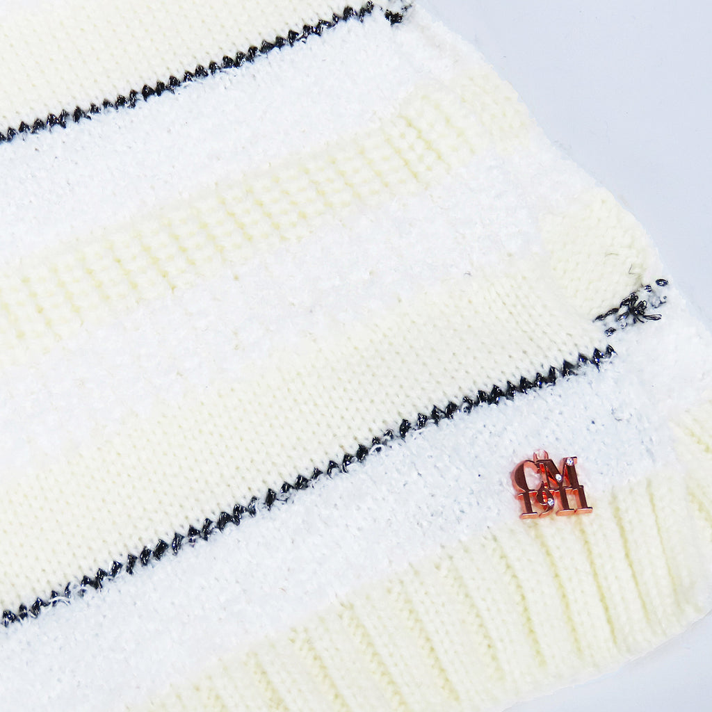 Cappello e sciarpa panna a righe pelose- 7/14a