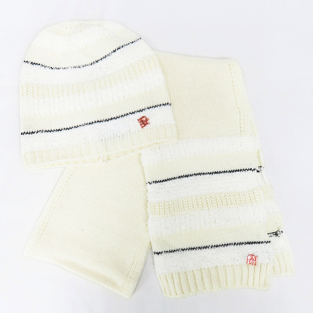 Cappello e sciarpa panna a righe pelose- 7/14a
