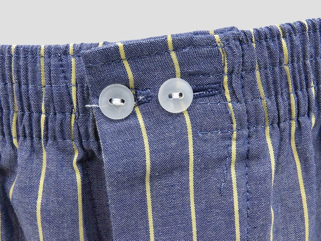 Dettaglio - Kent -  Boxer da uomo in cotone blu con righe gialle