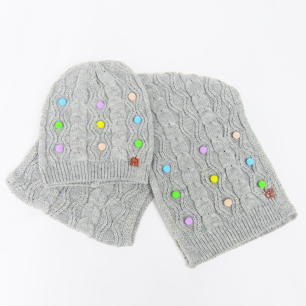 Set bimba a trecce con pompom colorati applicati - 2/6a