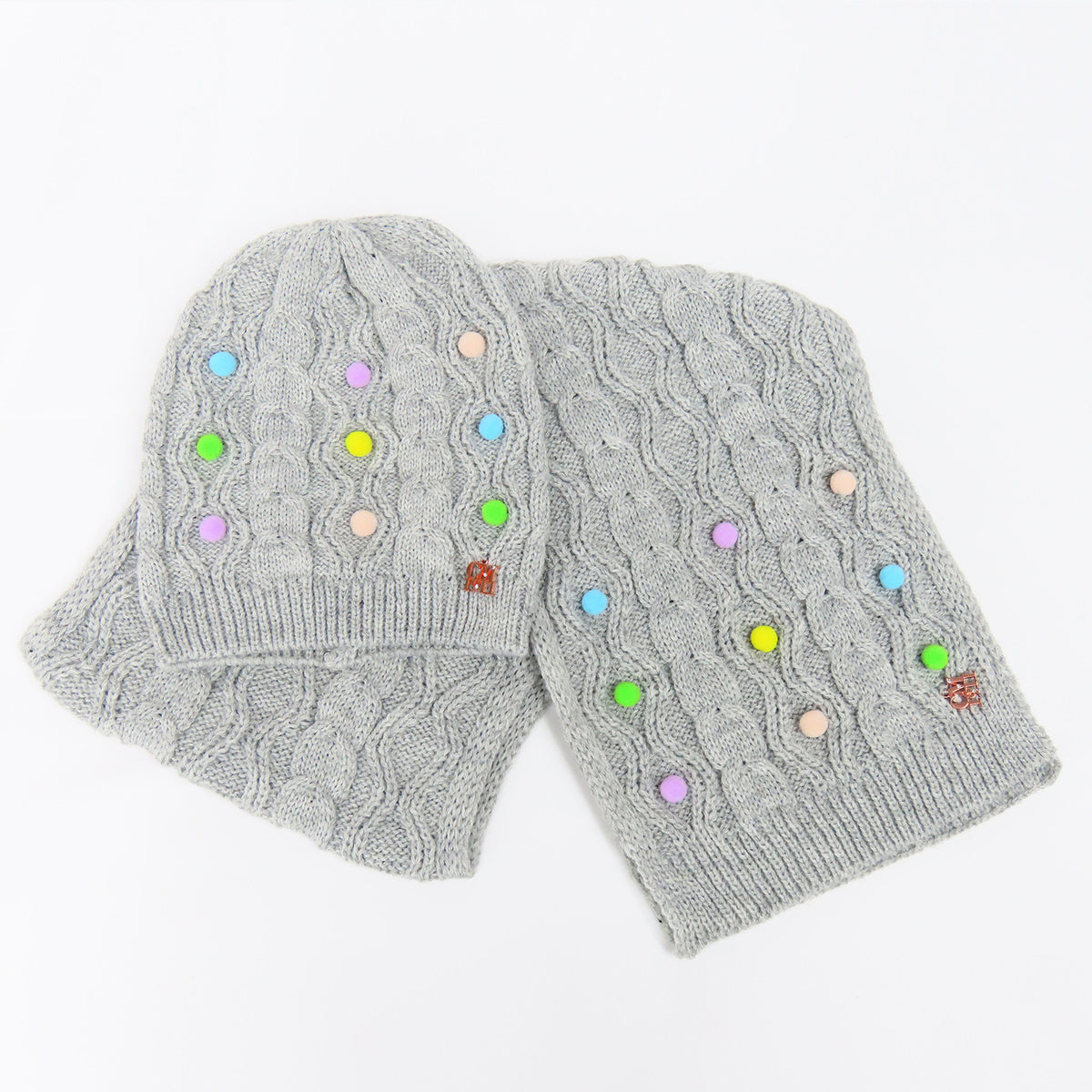 Set bimba a trecce con pompom colorati applicati - 2/6a
