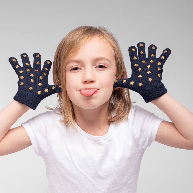 Guanti da bimba con stampa glitter a stelle 4-10a