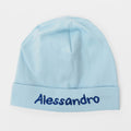 Cappello neonato azzurro in cotone con nome ricamato