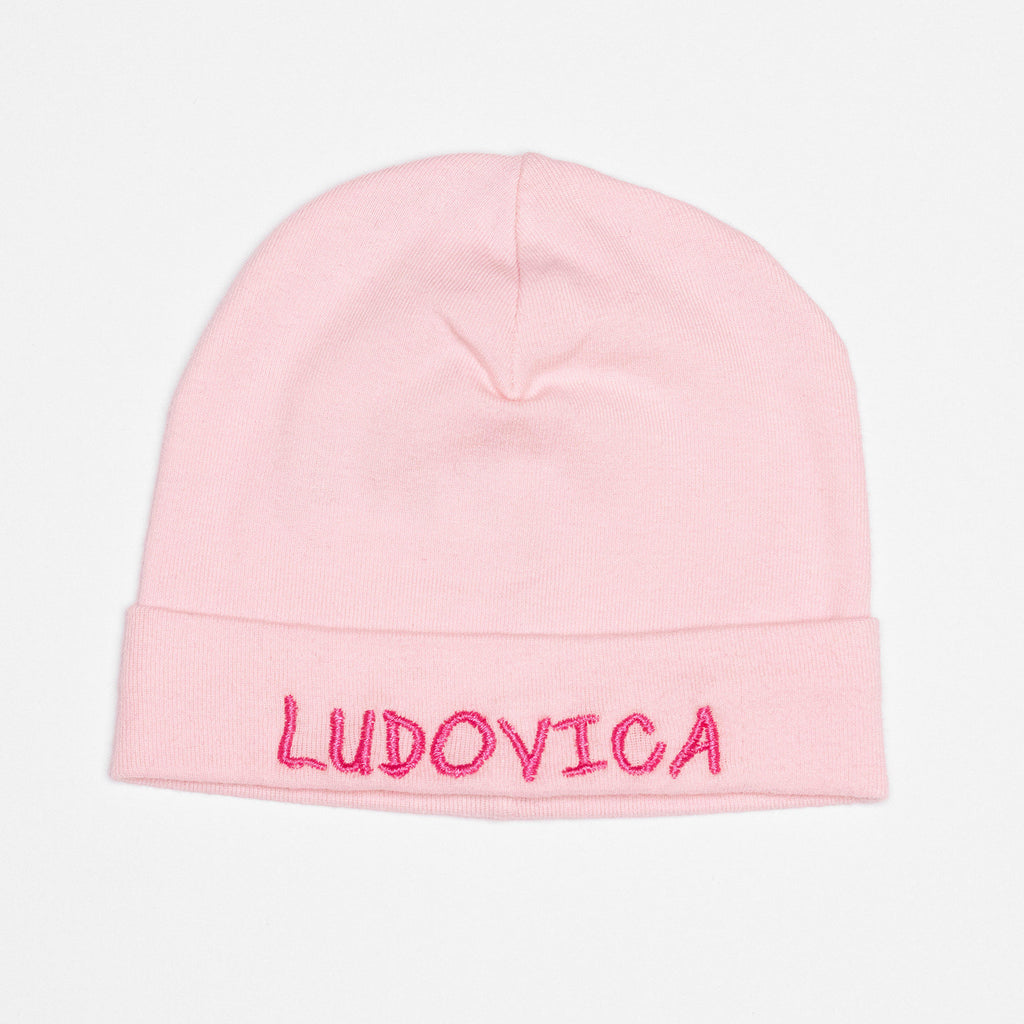 Cappello neonato rosa in cotone con nome ricamato