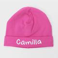 Cappello neonato fucsia in cotone con nome ricamato