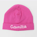 Cappello neonato fucsia in cotone con nome ricamato