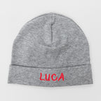 Cappello neonato grigio in cotone con nome ricamato