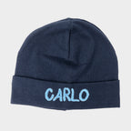 Cappello neonato blu in cotone con nome ricamato