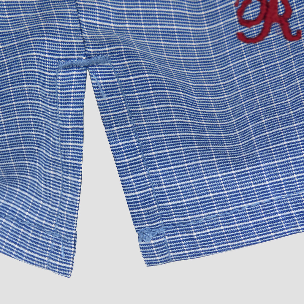 Boxer in tela blu a quadri bianchi con iniziali ricamate - 100% cotone spacco