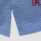 Boxer in tela blu a quadri bianchi con iniziali ricamate - 100% cotone spacco