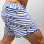 Boxer in tela a righe bianche e blu - taglie forti-100% cotone indossato