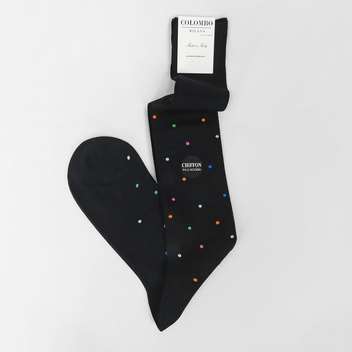 POIS nero - Calza lunga chiffon filo di scozia a pois