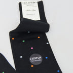 POIS nero - Calza lunga chiffon filo di scozia a pois dettaglio