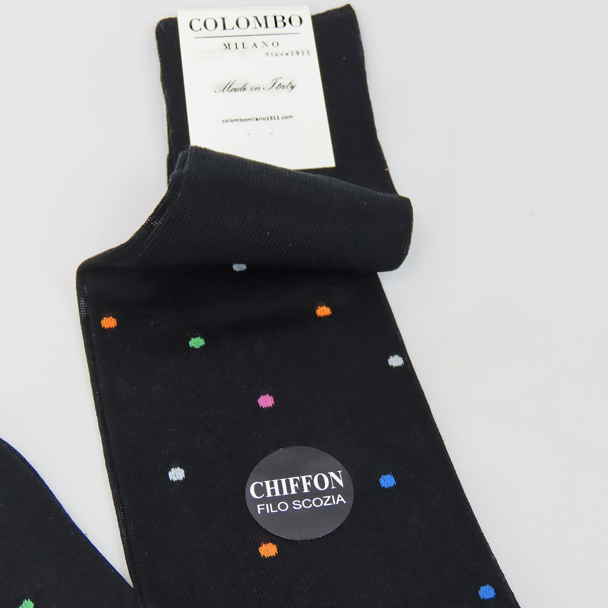 POIS nero - Calza lunga chiffon filo di scozia a pois dettaglio