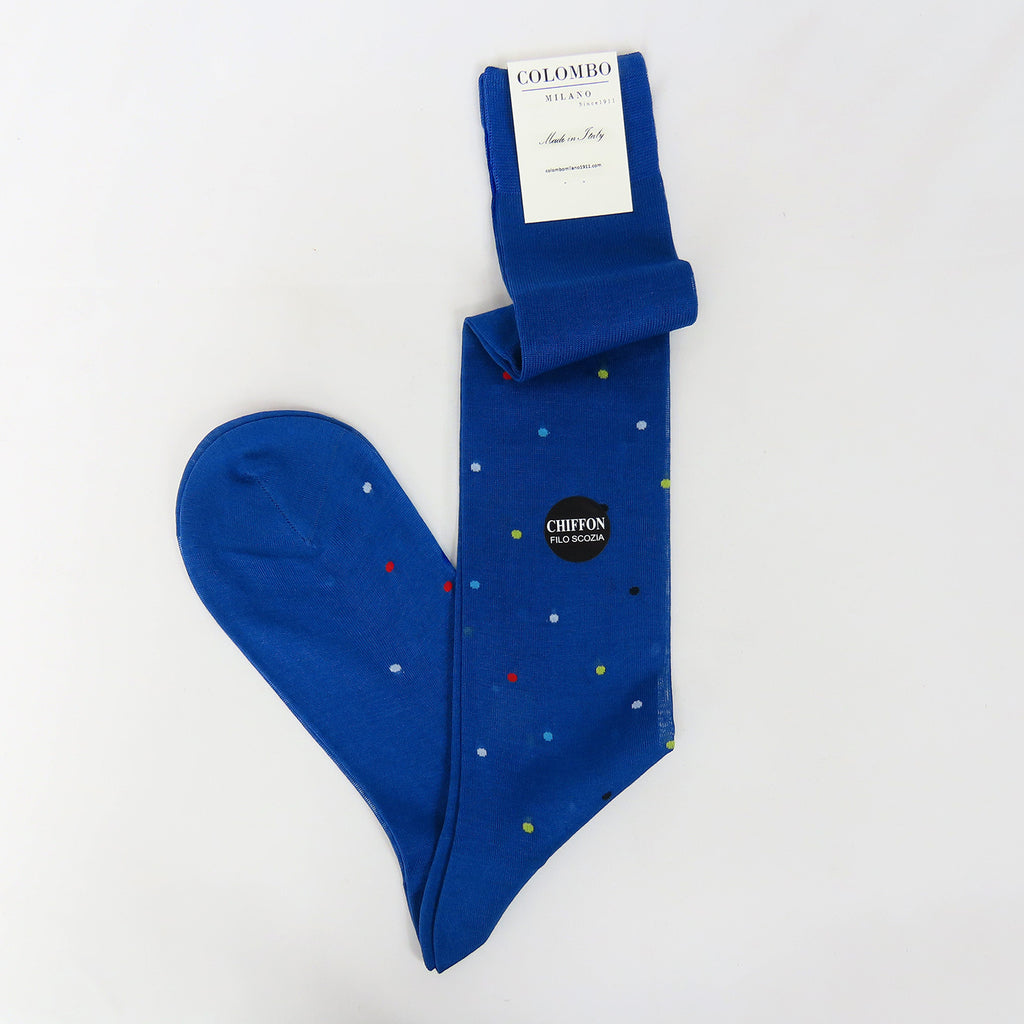 POIS bluette- Calza lunga chiffon filo di scozia a pois